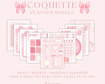 Coquette Planner Bundle: Daily, Weekly, Monthly, Habit & Mood Trackers (Digital Download) Girly, Pink