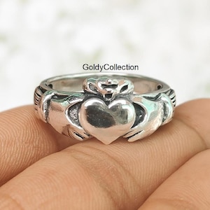 Handmade Sterling Silver Heart Claddagh Ring • Irish Friendship Promise Ring