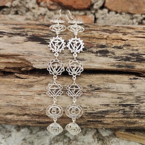 925 Silver Seven Chakra Dangle Earrings | Yoga Spiritual Jewelry | Handmade Chakra Healing Jewelry for Women | Gift for Her
