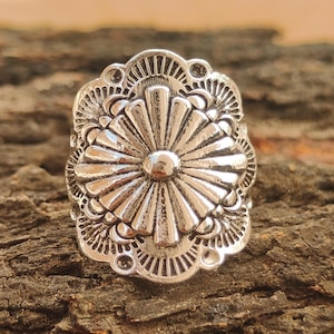 Handmade Sterling Silver Floral Concho Ring, Southwestern Boho Statement Jewelry