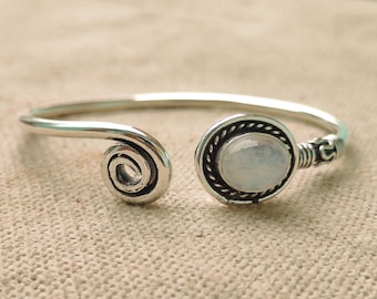 Handmade Moonstone Cuff Bangle: 925 Sterling Silver Gemstone Bracelet