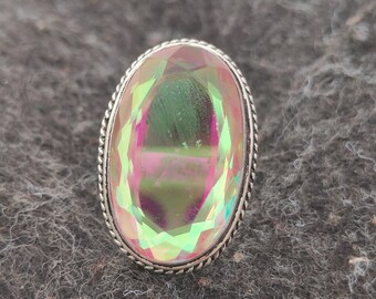 Mystic Topaz Ring, Oval Gemstone Ring, 925 Sterling Silver Ring, Boho Statement Ring, Handmade Silver Jewelry, Vintage Ring, Gift for Her