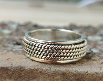Handmade 925 Sterling Silver Rope Ring, Unisex Band