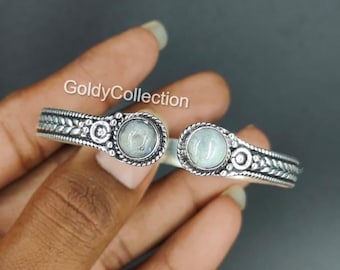 Handmade Moonstone 925 Sterling Silver Bangle, Boho Jewelry Gift