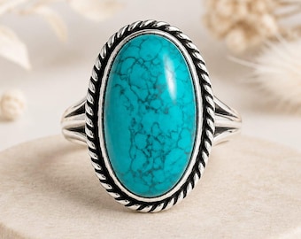 Natural Turquoise Ring 925 Sterling Silver, Handmade Turquoise Gemstone Ring, Southwestern Boho Statement Ring, Western Jewelry