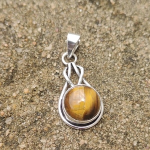 Tiger Eye Pendant: Oval Gemstone, 925 Sterling Silver Handmade Jewelry