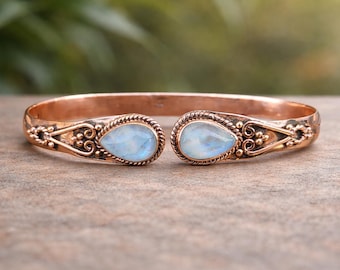 Rose Gold Mondstein Manschette Armband, Vintage Boho verstellbarer Armreif