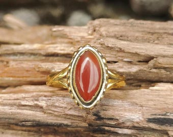 Orange Carnelian Gemstone Ring Ring: 14K Gold Accent, 925 Silver Statement Cocktail Ring