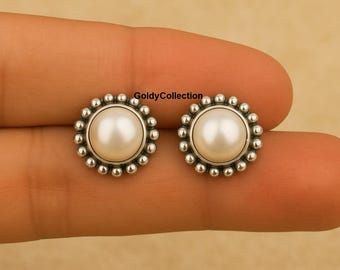 Süßwasserperle Halo Kreis Ohrstecker, Sterling Silber Brautschmuck