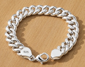 925 Sterling Silver Cuban Link Bracelet, solid sterling silver Bracelet, Classic Mens Silver Bracelet, Chunky Curb Chain Jewelry Gift