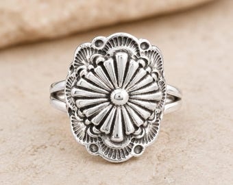 Silver Concho Ring, 925 Sterling Silver Shield Ring, Southwestern Ring, Boho Statement Ring, Western Jewelry, Handmade Ring, Gift for Her