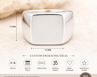 Personalised Silver Signet Ring for Men, Rectangular Rings, Silver Custom Name Jewellery Ring, Jewelry, Personalized Gift Ideas, Fathers Day