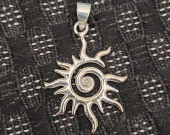 Sterling Silver Sun Pendant, 925 Silver Sun Necklace Pendant, Celestial Spiral Jewelry, Handmade Boho Pendant, Sun Symbol Jewelry