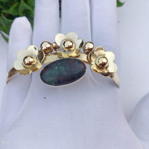 Bracciale rigido fatto a mano con rubino e zoisite, gioielli in ottone a forma di fiore, bracciale con pietre preziose
