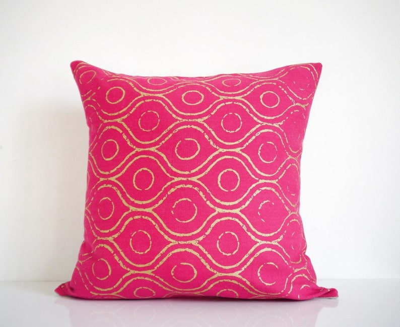 Pink pillow metallic gold print on pink organic cotton Etsy