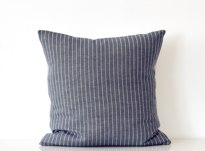 Indigo Blue Striped Pillow Organic Cotton Pillow Cover in Etsy