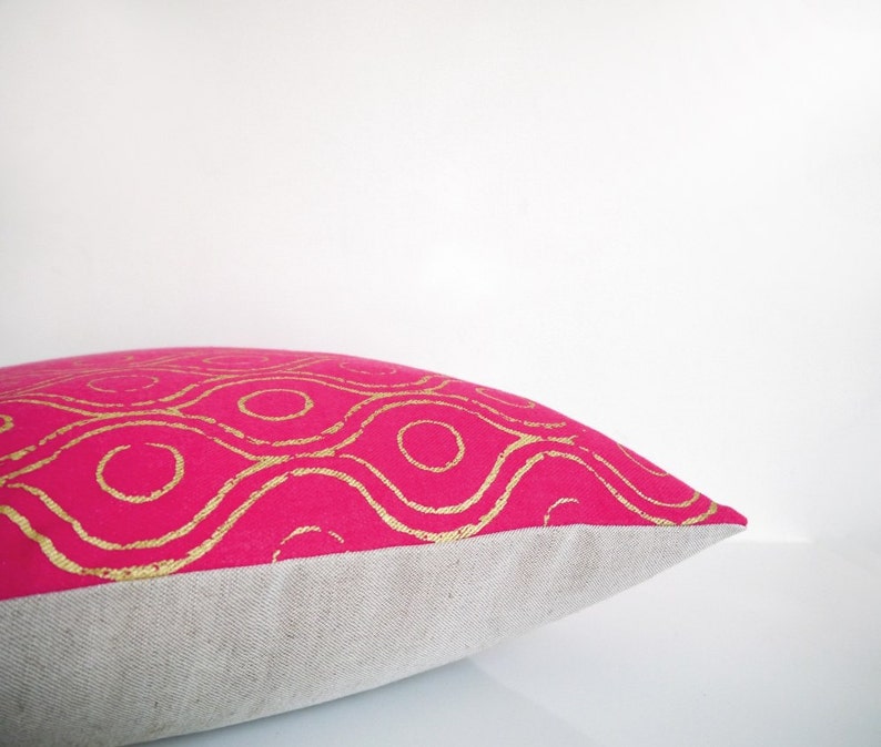 Pink pillow metallic gold print on pink organic cotton Etsy