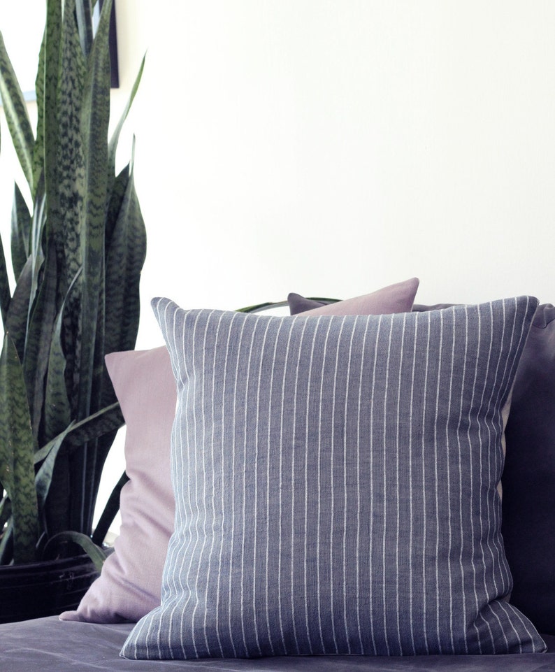 Indigo Blue Striped Pillow Organic Cotton Pillow Cover in Etsy