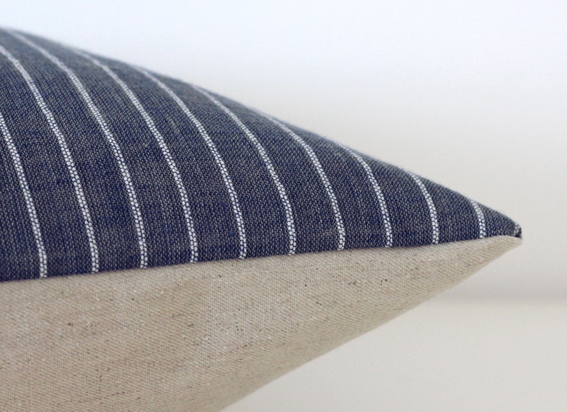 Indigo Blue Striped Pillow Organic Cotton Pillow Cover in Etsy