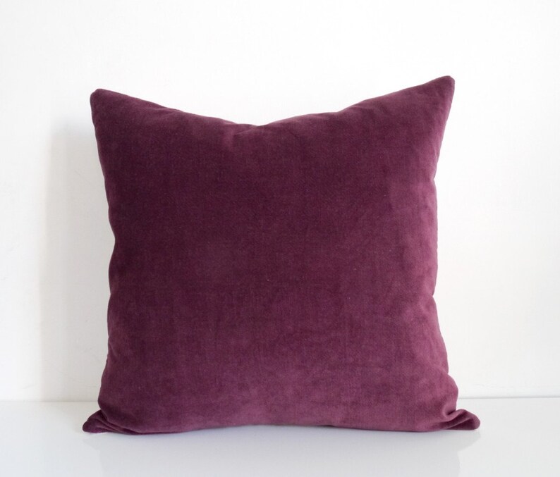 Velvet Throw Pillow in Deep Eggplant Velvet and Natural Linen Etsy