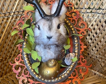 Faux Jackalope Wall Mount, Copper Tone Vintage Decor