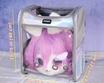 Fursuit Head Carrier Rucksack Transparent Atmungsaktiv Reise Aufbewahrungstasche Faltbarer PVC Oxford Tuch Fall Griff Tragbar Cosplay Zahnrad Satz