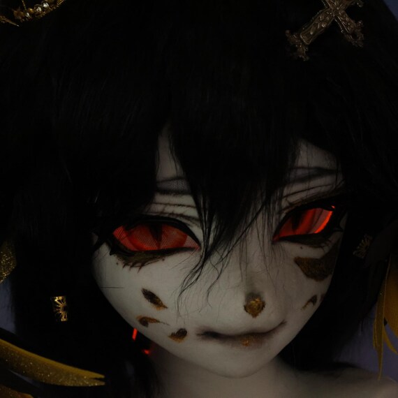 Crowned Golden Demon Beast Fursuit Head Handmade Cos Mask Horns