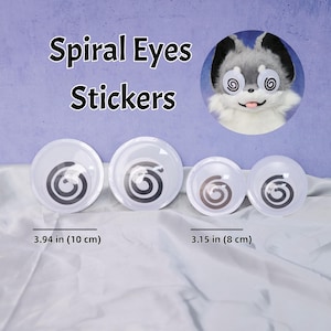 May include: Clear spiral eye stickers in two sizes: 3.94 inches (10 cm) and 3.15 inches (8 cm). The stickers have a black spiral design. The image also shows a furry character with similar spiral eyes.