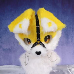 Handmade Fursuit Muzzle Harness Star Chain Charms Adjustable Snout Strap Soft PU Leather Cosplay Accessory Kemono Furry Suit Cute Costume