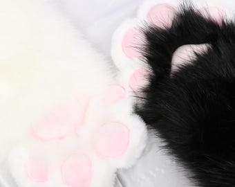 Guanti lunghi in peluche con zampe, tinta unita, per costumi da pelliccia, cuscinetti per zampe, lunghezza extra, guanti in pelliccia sintetica, accessori per costumi anime pelosi, fatti a mano