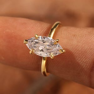 2.00 Marquise Cut Lab Grown Diamond Engagement Ring, Solitaire Wedding Ring, Unique Marquise Diamond Ring, 14K Yellow Gold Anniversary Ring