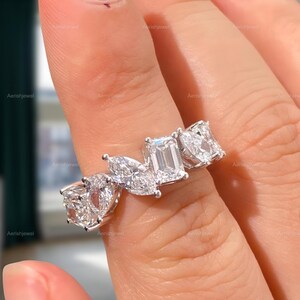 Anillo de boda de media eternidad bicolor 925, anillo de diamantes y moissanita de múltiples tallas, anillo nupcial apilable, regalo elegante para damas de honor