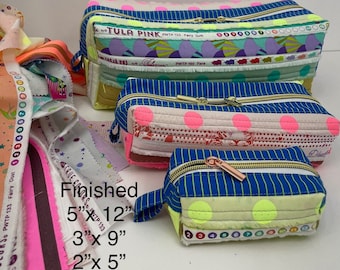 Boxed Zipper Bag Sewing Pattern - Stitch with Fabric Selvages (3 sizes) by Jackie Clark