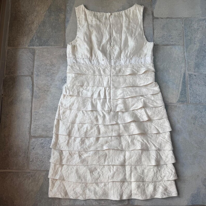 Adrianna Papell Ivory Tiered Pearl Beaded Dress Sz 14 Romantic Formal Sleeveless image 4