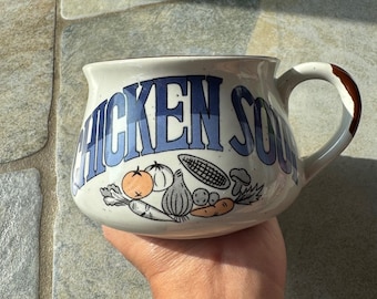 Taza vintage de cerámica para sopa de pollo, estilo cottagecore coreano, 7 x 11,4 cm