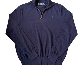 Vintage 80s Polo Ralph Lauren Lambswool 1/4 Zip Sweater - Mens L