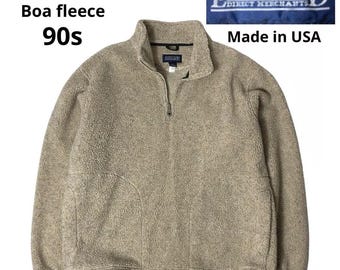 Sudadera polar Land's End Boa vintage de los 90, color avena, fabricada en EE. UU., estilo sherpa, talla L