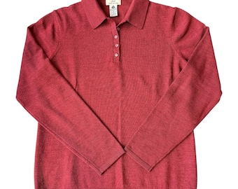 Maglione polo vintage Brooks Brothers 346 in lana merino da donna, taglia XL, rosso invernale
