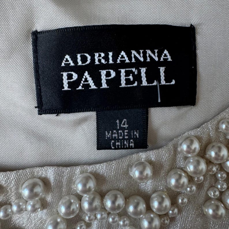 Adrianna Papell Ivory Tiered Pearl Beaded Dress Sz 14 Romantic Formal Sleeveless image 5