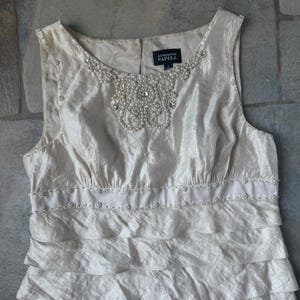 Adrianna Papell Ivory Tiered Pearl Beaded Dress Sz 14 Romantic Formal Sleeveless image 3