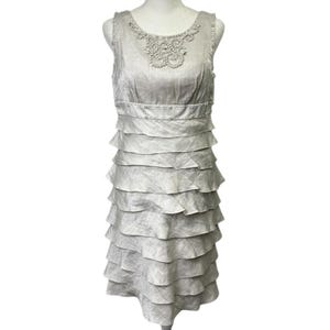 Adrianna Papell Ivory Tiered Pearl Beaded Dress Sz 14 Romantic Formal Sleeveless image 1