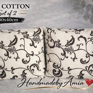 Set di 2 federe in cotone 40x40 cm, motivo damascato beige e marrone, chiusura a busta, HandmadebyAmia