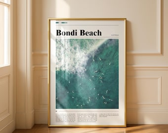 Bondi Beach Sydney Poster, Magazine-Style Aerial Photograph, Fine Art Surfer Print, Modern Wall Art for Australia Travel Fans, Travel Gift