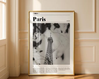Paris Eiffel Tower Poster, Paris print black and white, urban wall art, Europe, travel photography, gift for her, black and white poster print