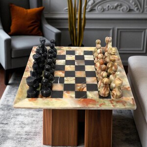 Green Onyx Marble Chess Set, Stone Chess Board, Chess Set with Marble Chess Pieces, Perfect Board Game Chess, Happy Halloween Gift