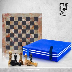 Handmade Chess | Marble Chess Set | Chess Board | Board Game Chess | Christmas Gifts for Him | Onyx & Black Marble Chess Pieces | Home Decor