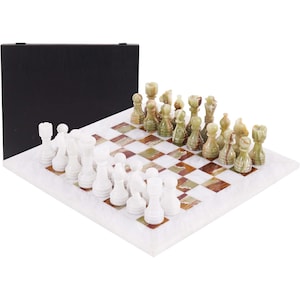 Marble Chess Set - Marble Chess pieces White and Onyx Green Stone Vintage Handmade Pieces | Modern Decor | Luxury Gift for Him