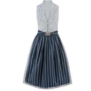 Traditional German Dirndl Dress Blue & Silver | Oktoberfest Dress | Bavarian Trachten Midi Dirndl | Alpine Vintage Folk Dress