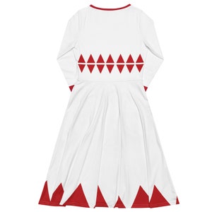 White mage print long sleeve midi dress
