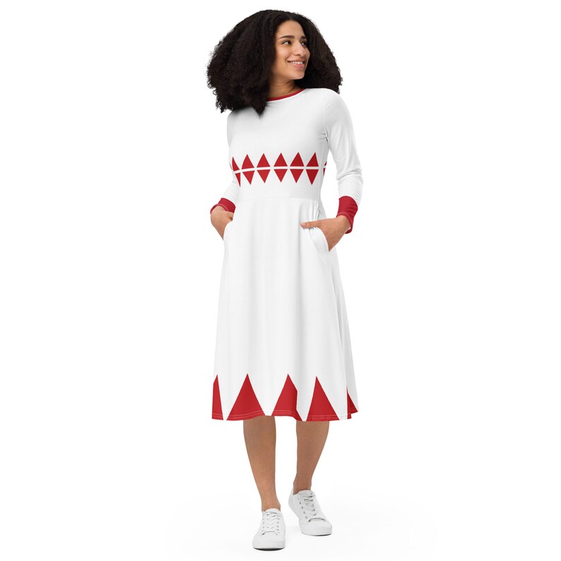 White mage print long sleeve midi dress